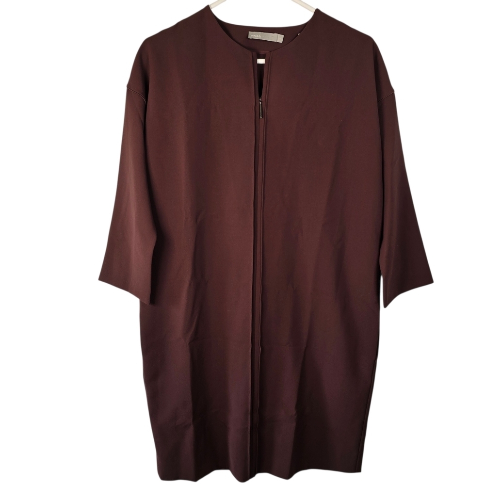 NWOT Vince Seamed Front Zip Cocoon Dress Dark Brown Size XS